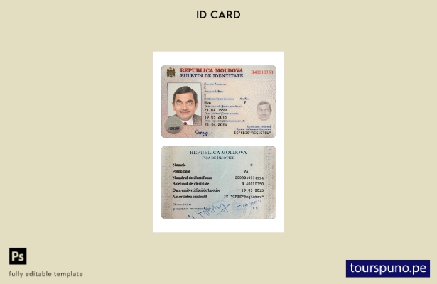 Plantilla de versión de tarjeta de identificación de Moldavia lista para imprimi